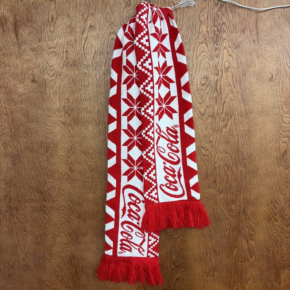 Red Coca-Cola Scarf with Logo and fringe - 55" + fringe - Thick